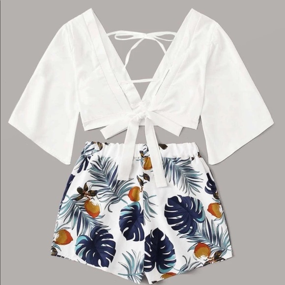 Two piece beach wear.